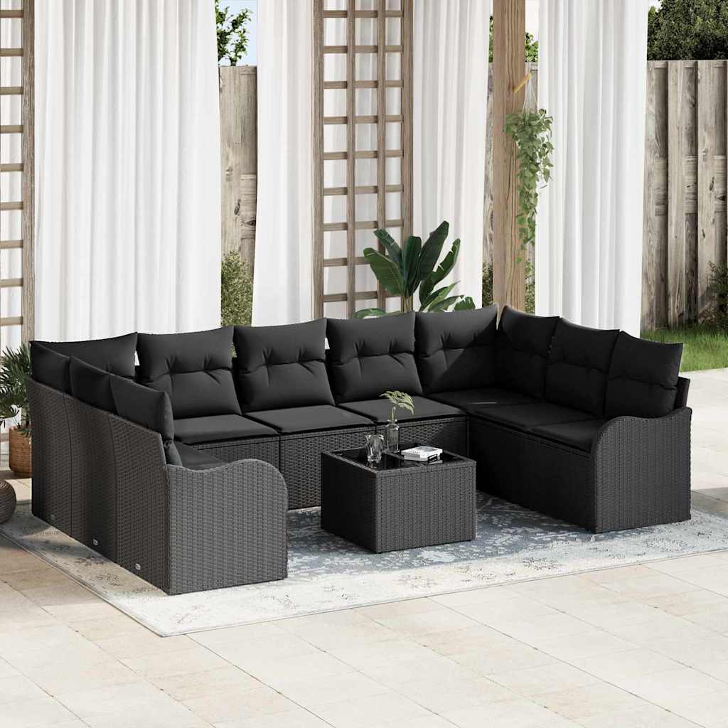 Tuin Sofa Set Zwart poly rattan – afbeelding 1