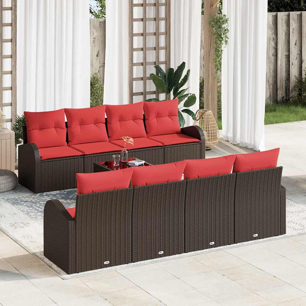 Bankstel 9 pcs Bruin en Rood Polyester