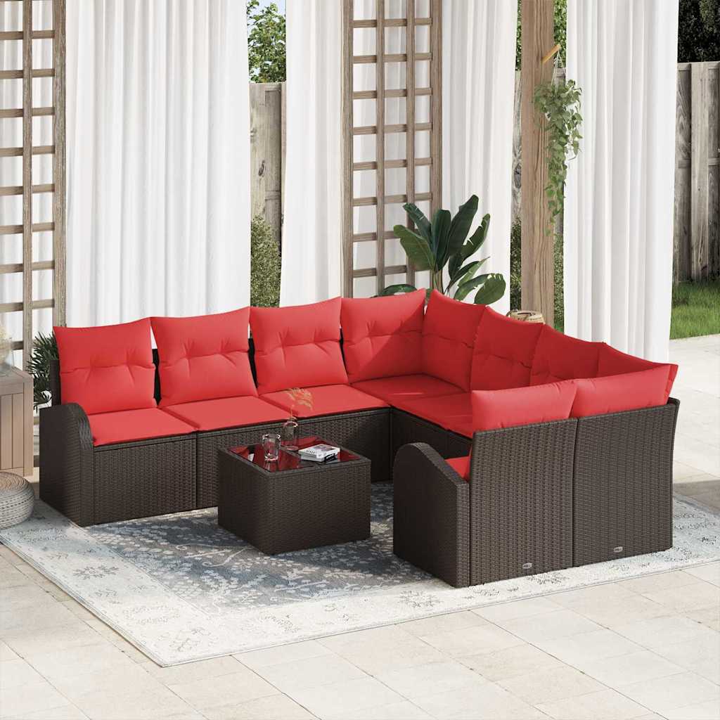 Bankstel 9 pcs Bruin en Rood Polyester