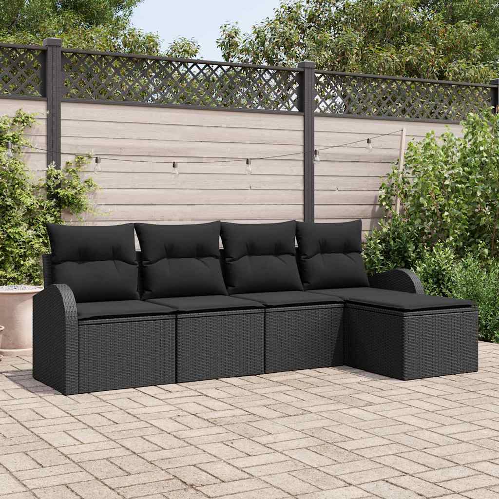 Tuin Sofa Set 5 pcs Zwart poly rattan – afbeelding 1