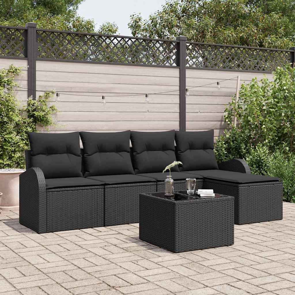 Tuin Sofa Set 6 pcs Zwart poly rattan – afbeelding 1