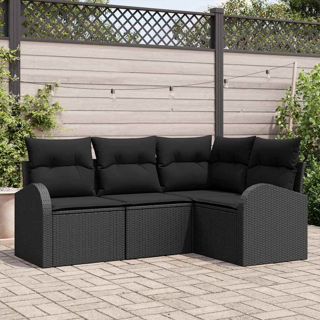 Tuin Sofa Set 4 pcs Zwart poly rattan – afbeelding 1