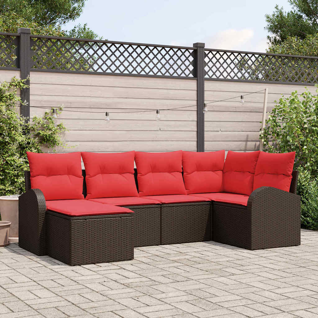 Tuin Sofa Set met kussen 6 pcs Bruin Poly Rattan – afbeelding 1