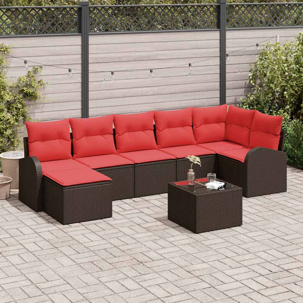 Tuin Sofa Set met kussen 8 pcs Bruin Poly Rattan – afbeelding 1