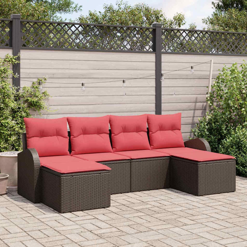 Tuin Sofa Set met kussen 6 pcs Bruin Poly Rattan – afbeelding 1