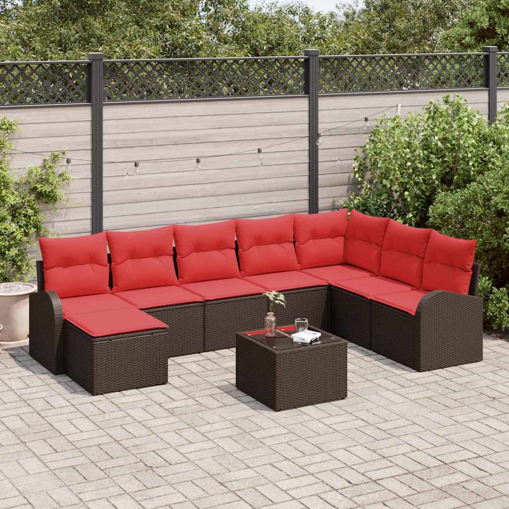 Tuin Sofa Set met kussen 9 pcs Bruin Poly Rattan – afbeelding 1