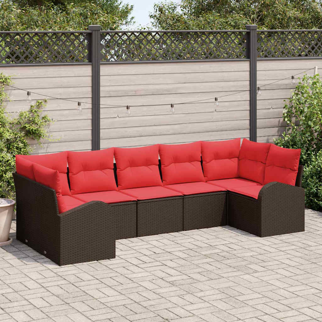 Tuin Sofa Set met kussen 7 pcs Bruin Poly Rattan – afbeelding 1