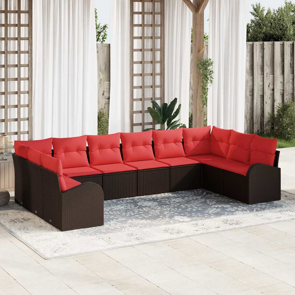 Bankstel met kussen 10 pcs Bruin poly rattan – afbeelding 1