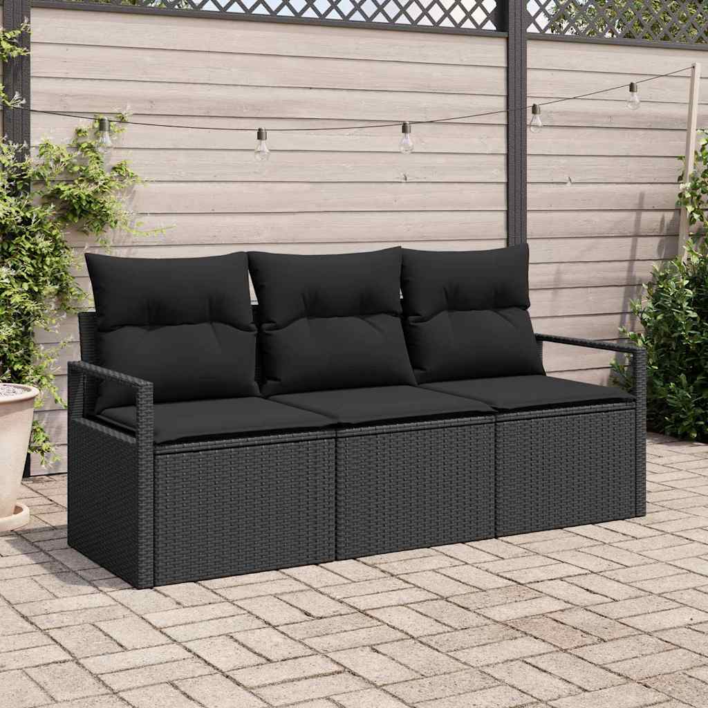 Bankstel 3 pcs Zwart poly rattan – afbeelding 1