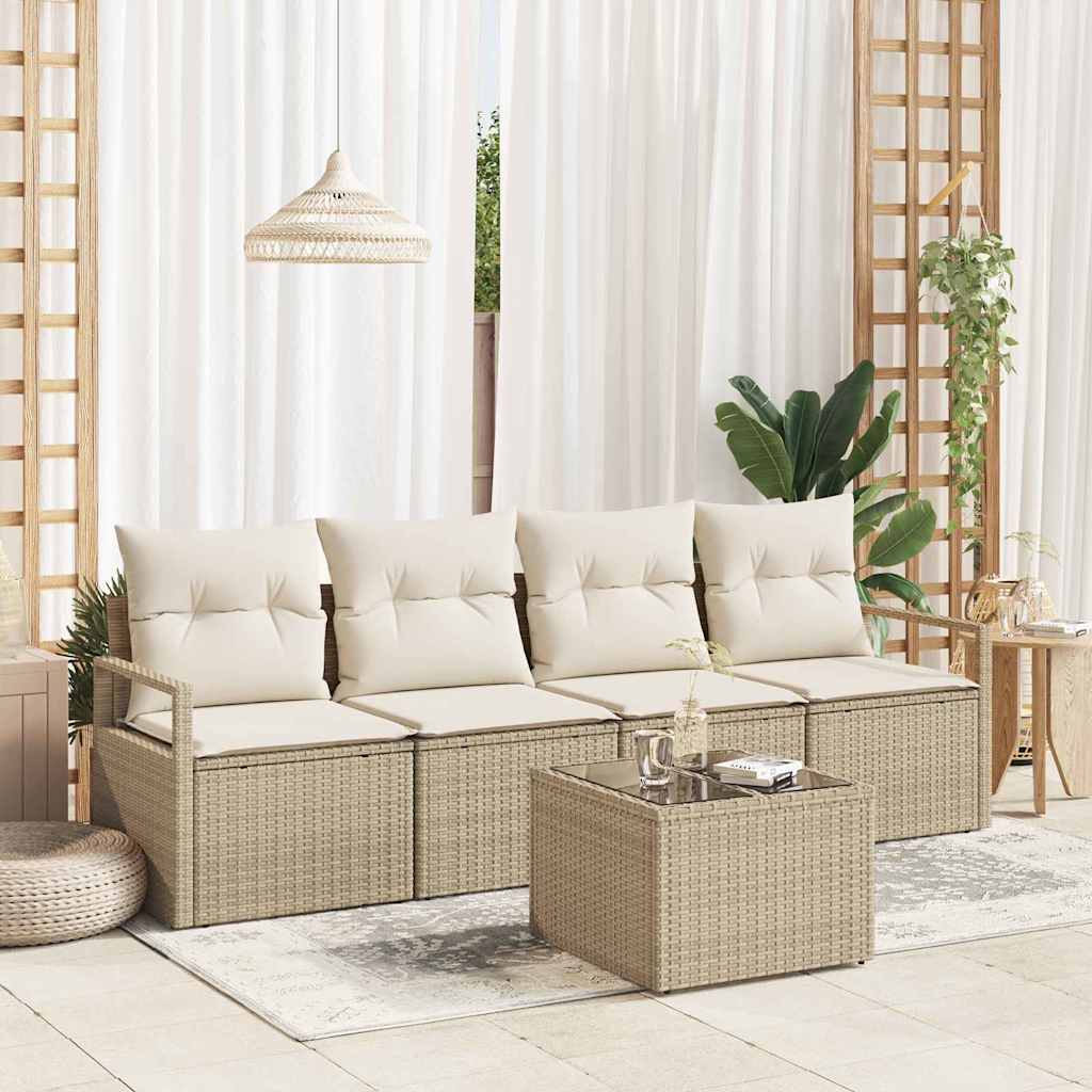 Bankstel 5 pcs Beige en Crème poly rattan
