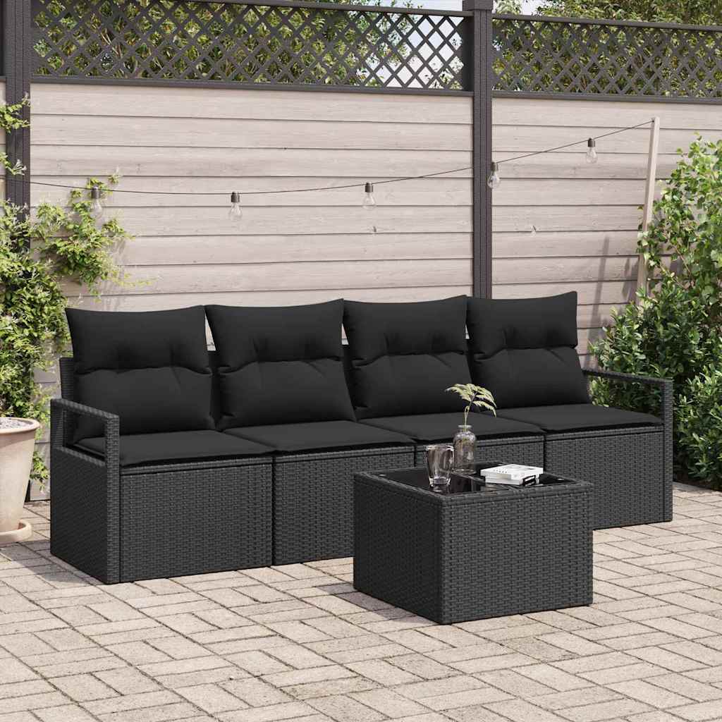 Bankstel 5 pcs Zwart poly rattan