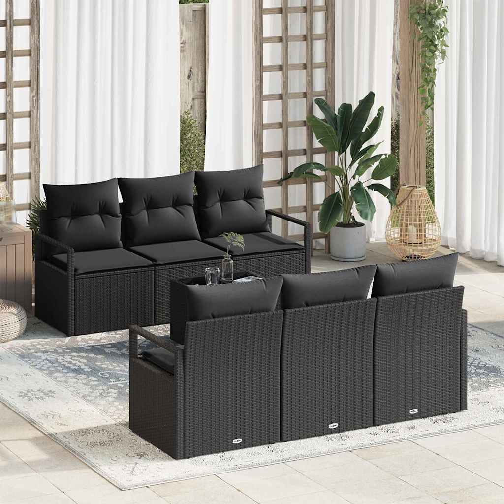 Bankstel met kussen 7 pcs Zwart poly rattan