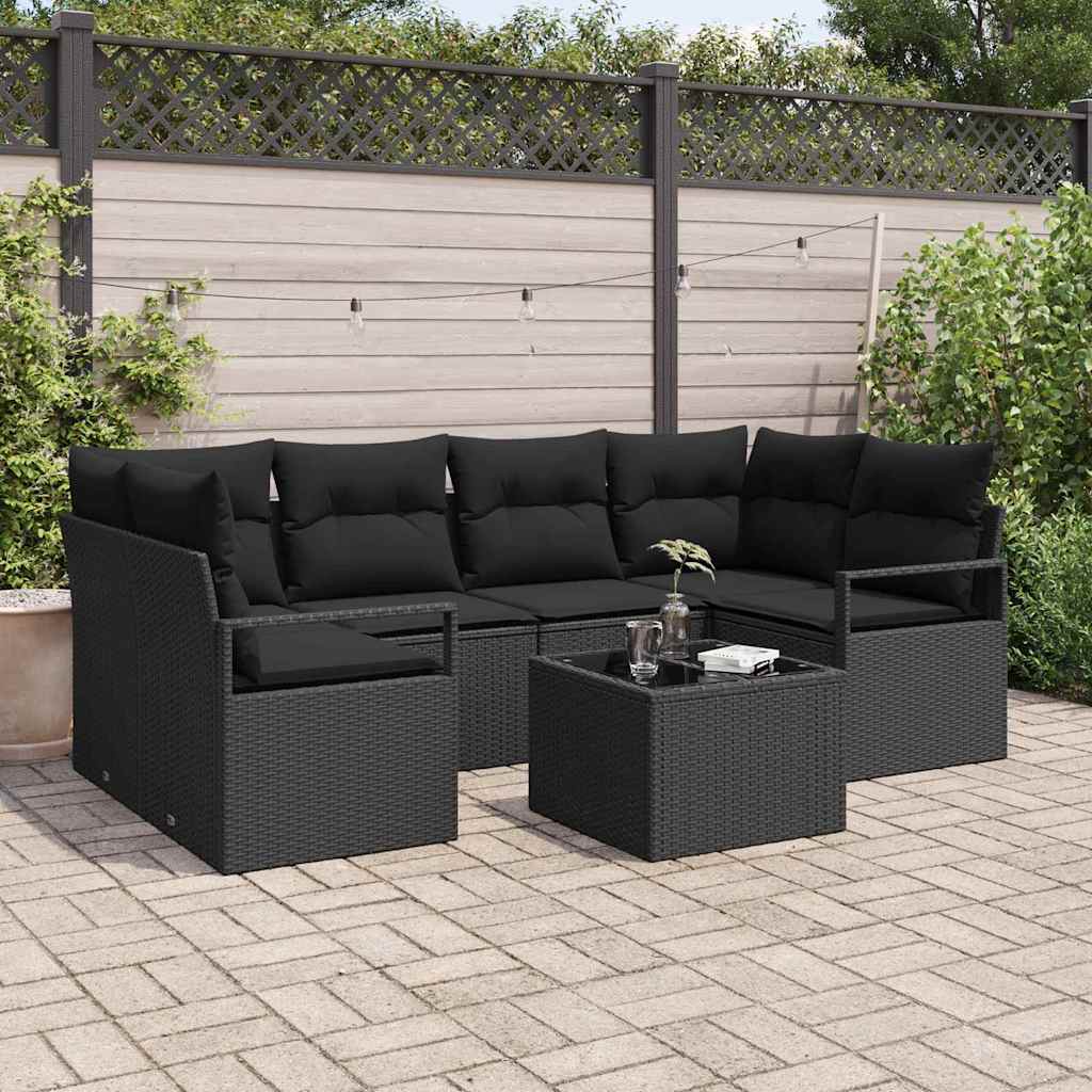 Bankstel 7 pcs Zwart poly rattan