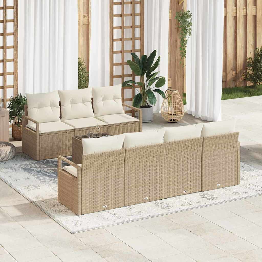 Bankstel met kussen 8 pcs Beige en Crème poly rattan
