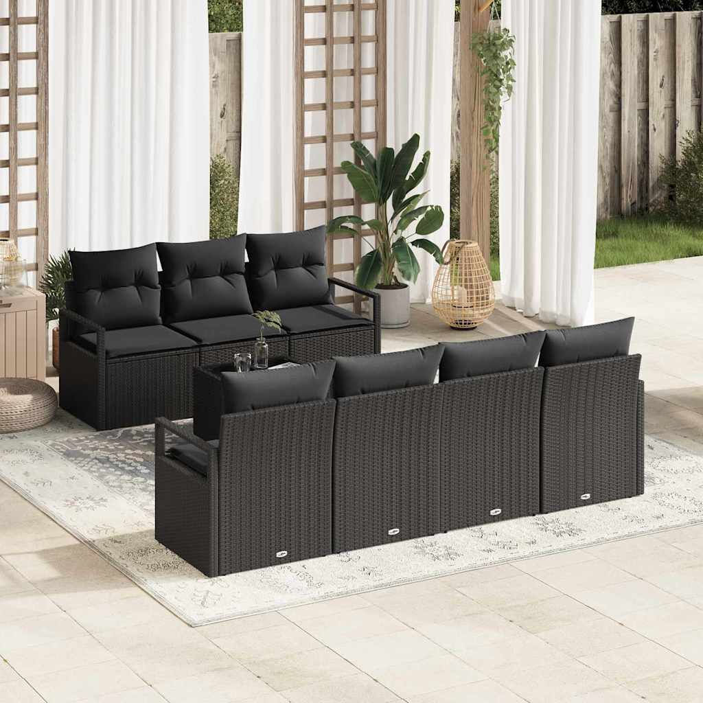 Bankstel met kussen 8 pcs Zwart poly rattan