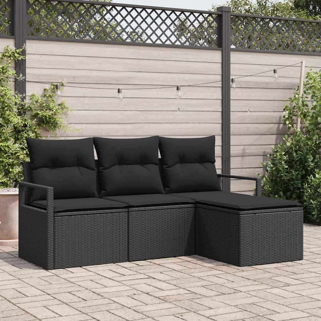 Bankstel 4 pcs Zwart poly rattan – afbeelding 1