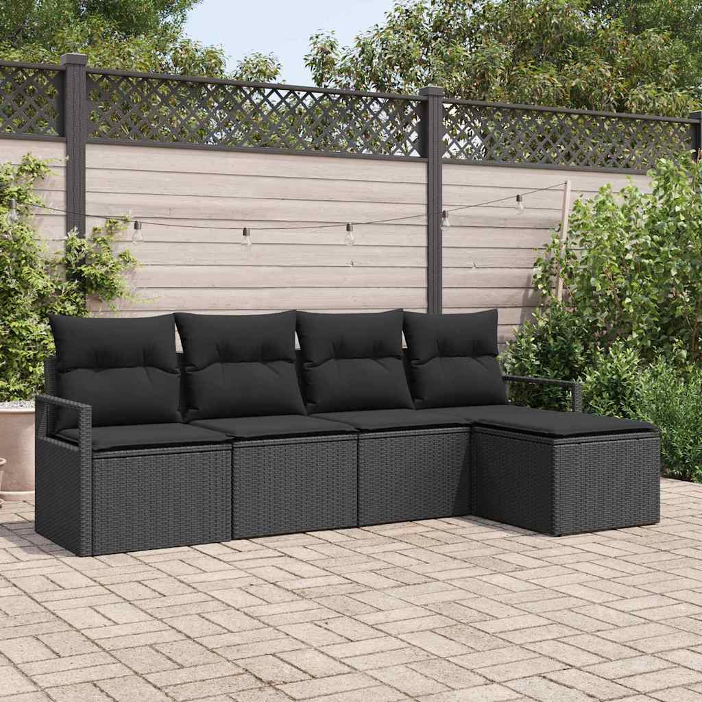 Bankstel met kussen 5 pcs Zwart poly rattan