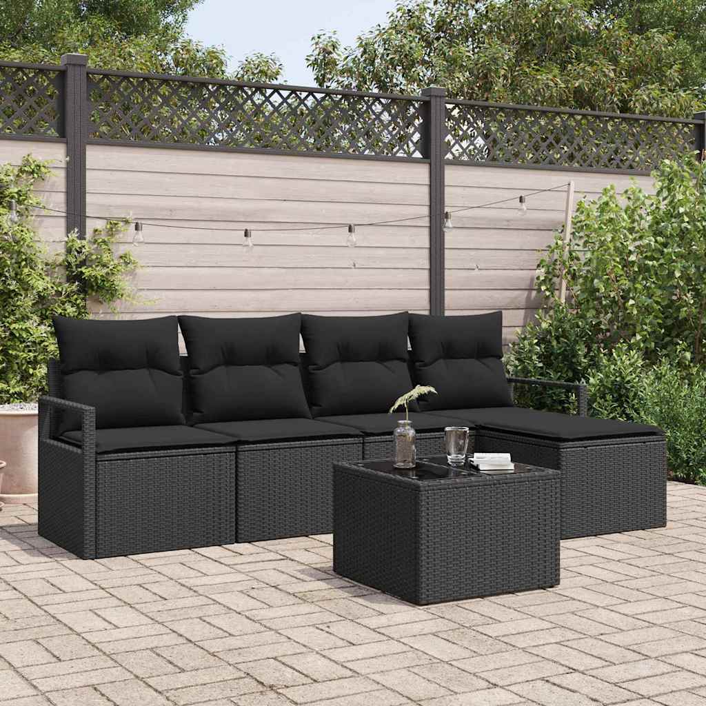 Bankstel met kussen 6 pcs Zwart poly rattan – afbeelding 1