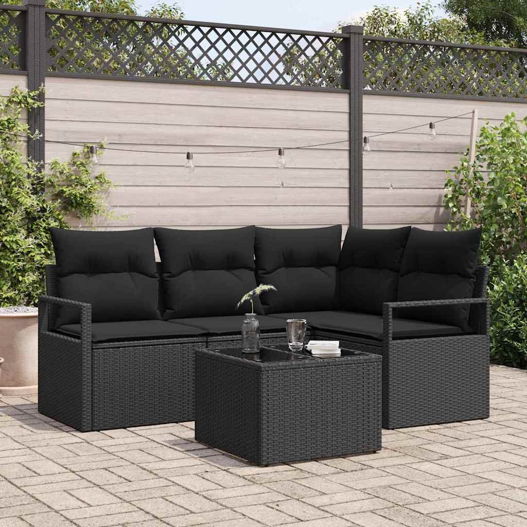 Bankstel 5 pcs Zwart poly rattan