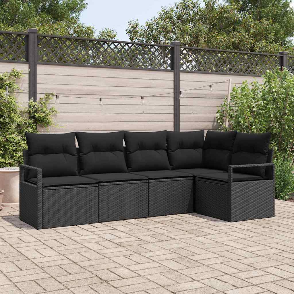 Bankstel 5 pcs Zwart poly rattan – afbeelding 1