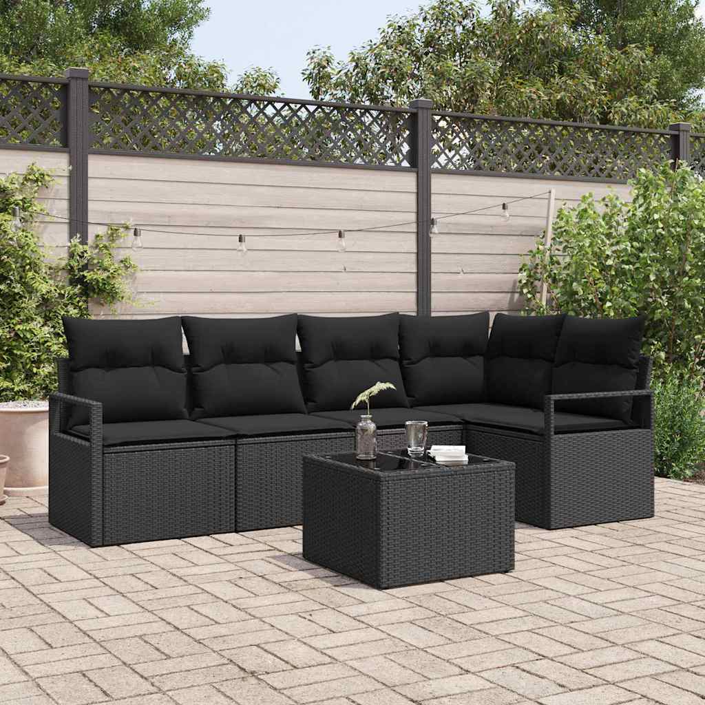Bankstel met kussen 6 pcs Zwart poly rattan – afbeelding 1