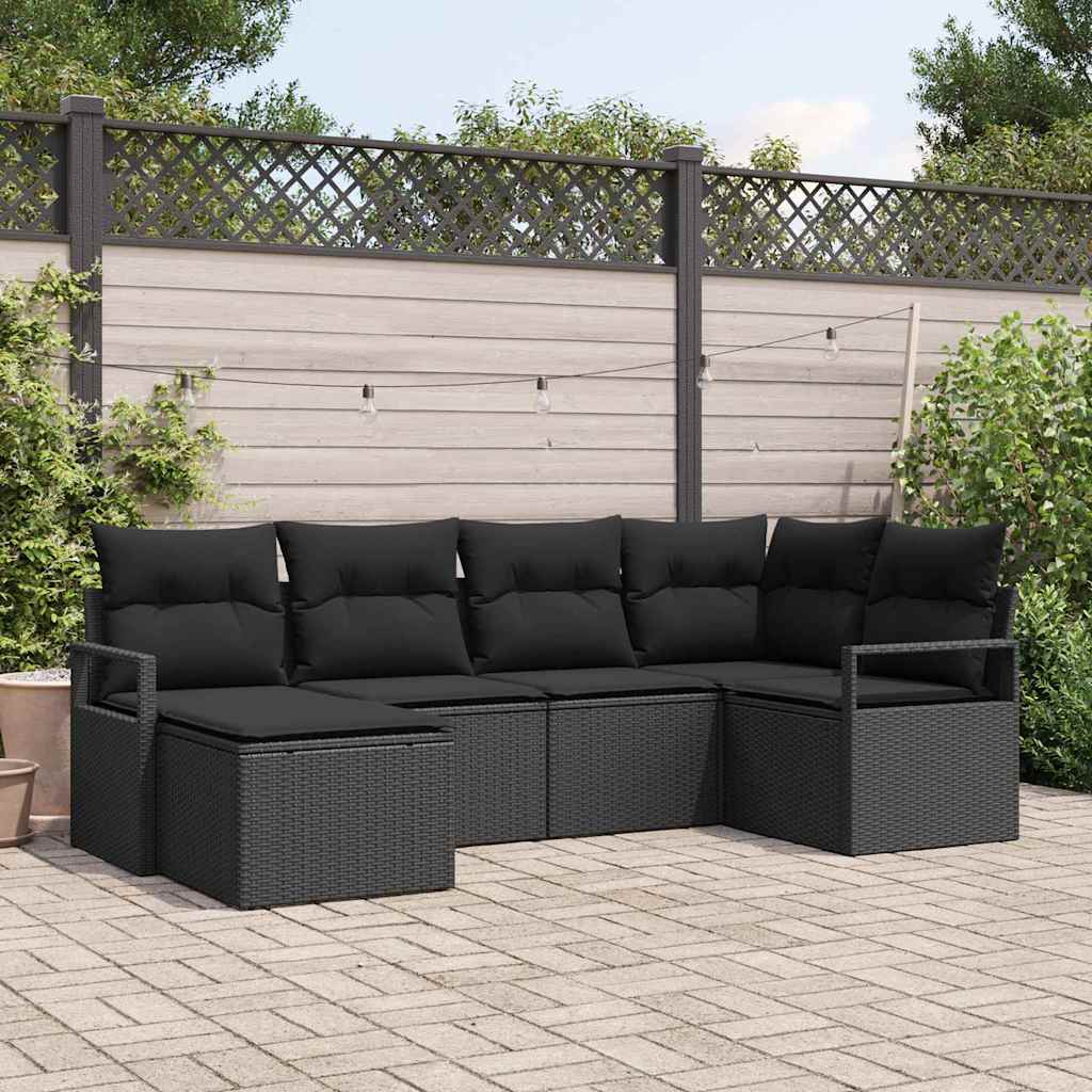 Bankstel met kussen 6 pcs Zwart poly rattan – afbeelding 1