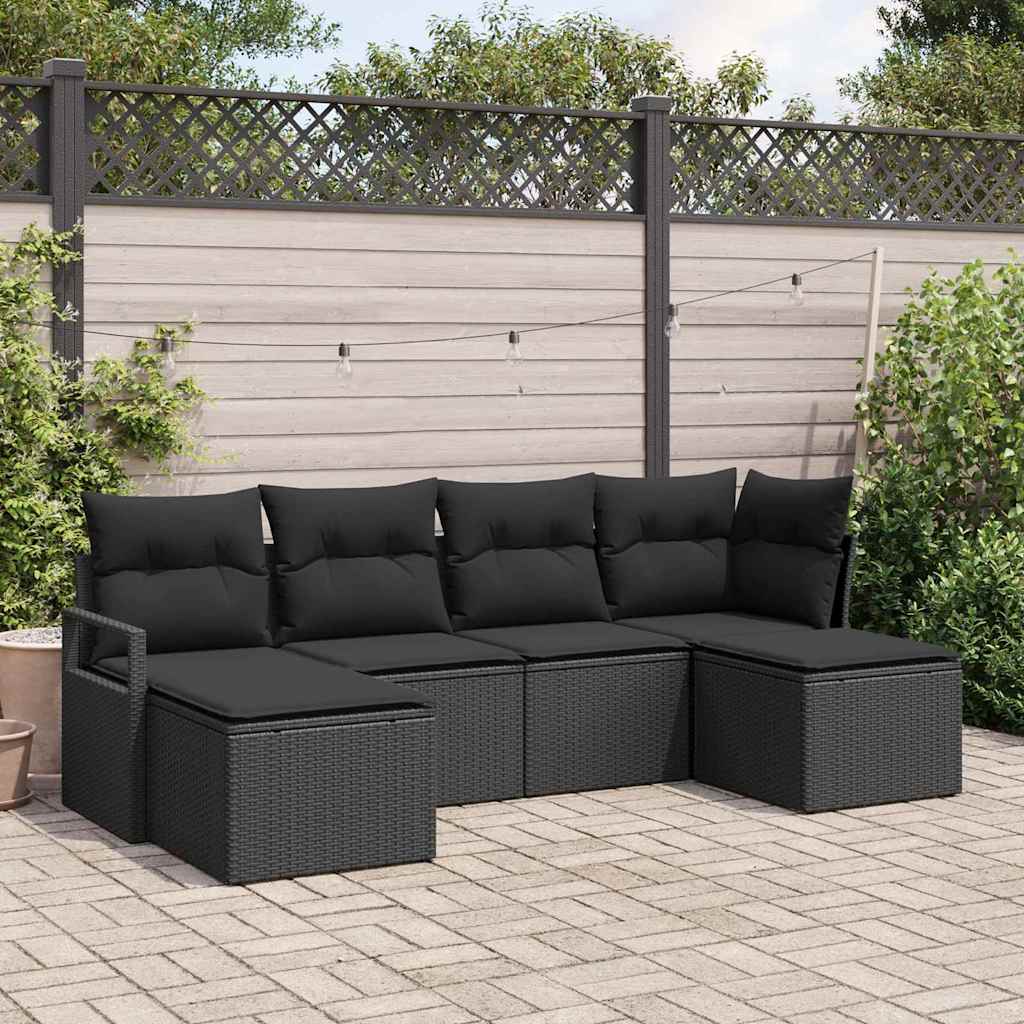 Bankstel 6 pcs Zwart poly rattan – afbeelding 1