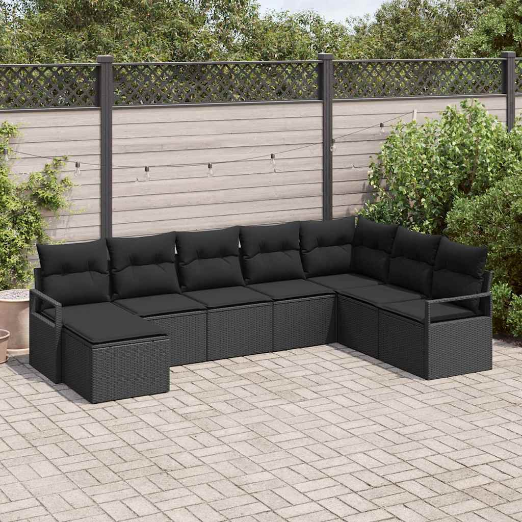 Bankstel met kussen 8 pcs Zwart poly rattan – afbeelding 1