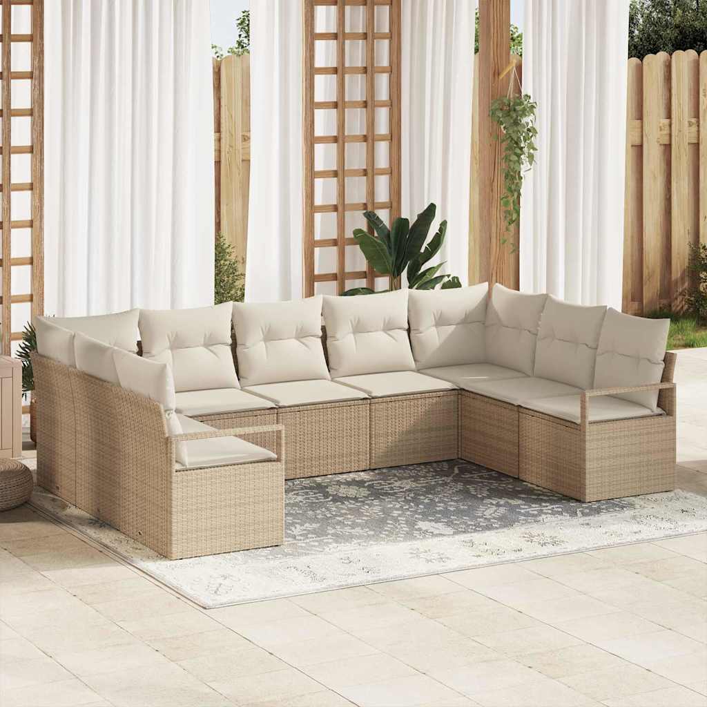 Bankstel met kussen 9 pcs Beige poly rattan – afbeelding 1