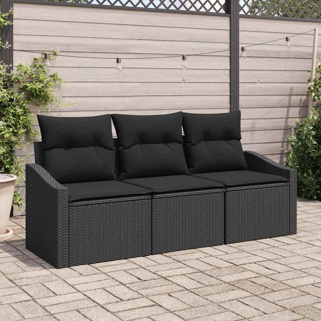 Bankstel met kussen 3 pcs Zwart poly rattan