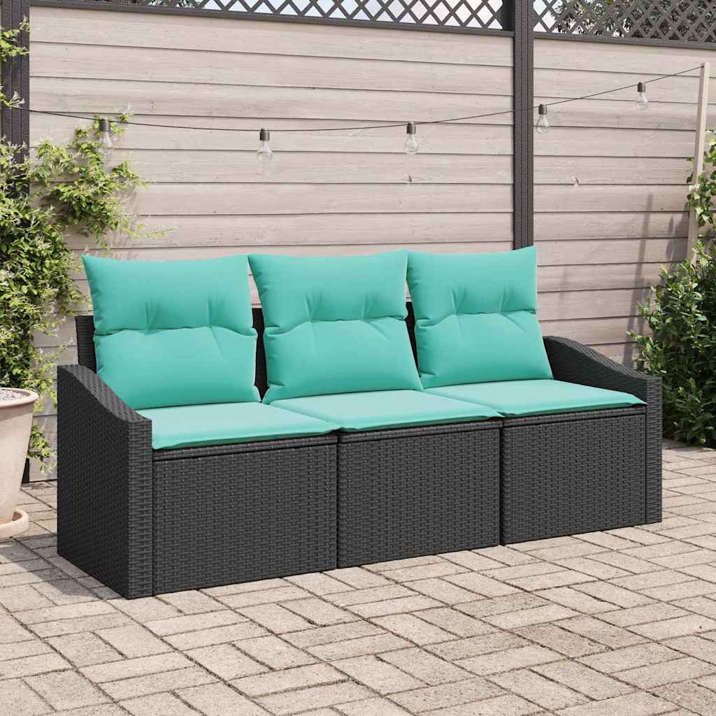 Bankstel met kussen 3 pcs Zwart poly rattan – afbeelding 1