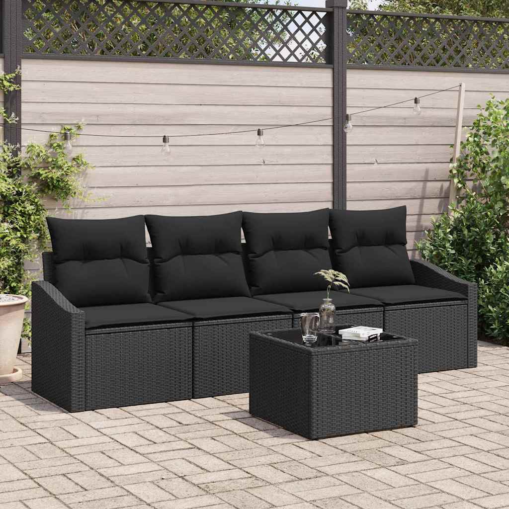 Bankstel met kussen met kussen 5 pcs Zwart poly rattan