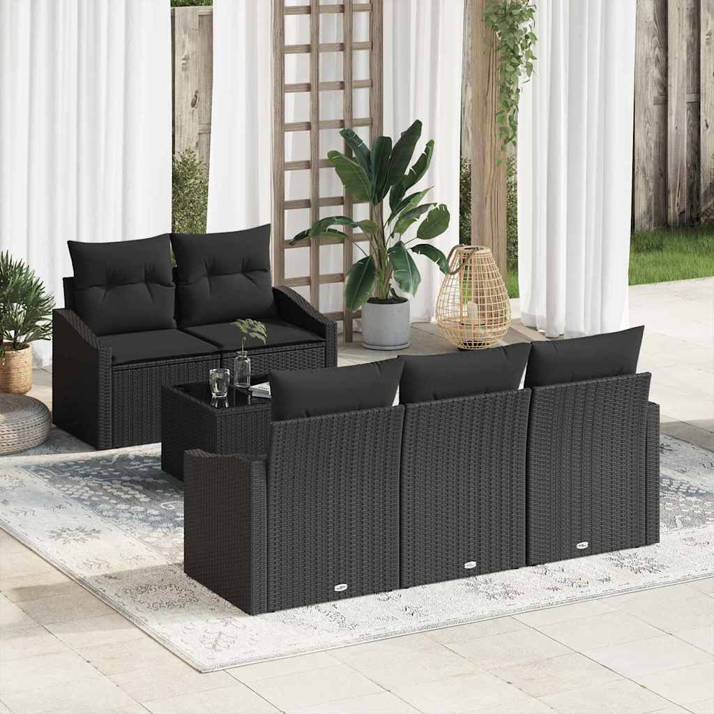 Bankstel met kussen met kussen 6 pcs Zwart poly rattan