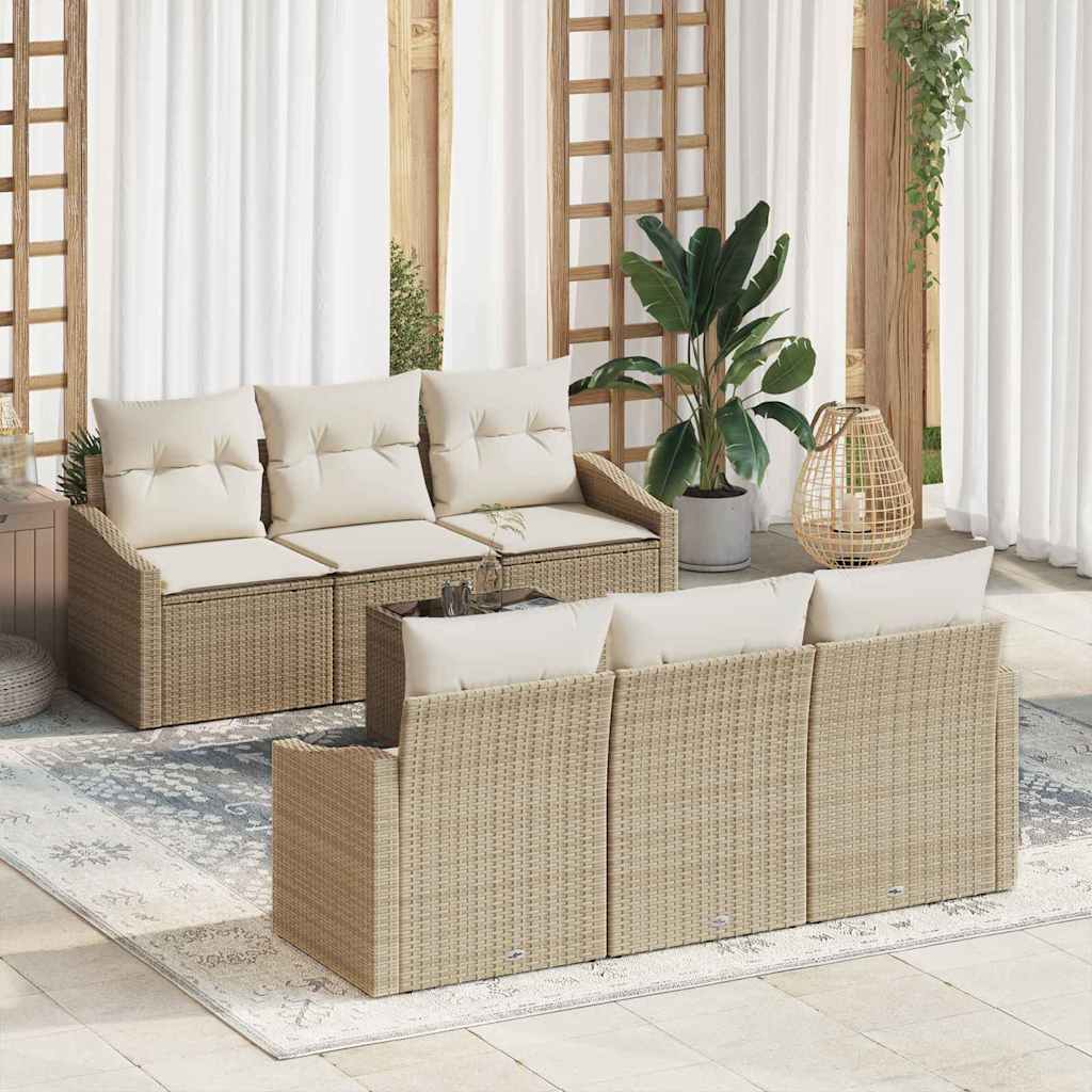 Bankstel met kussen met kussen 7 pcs Beige en Crème poly rattan