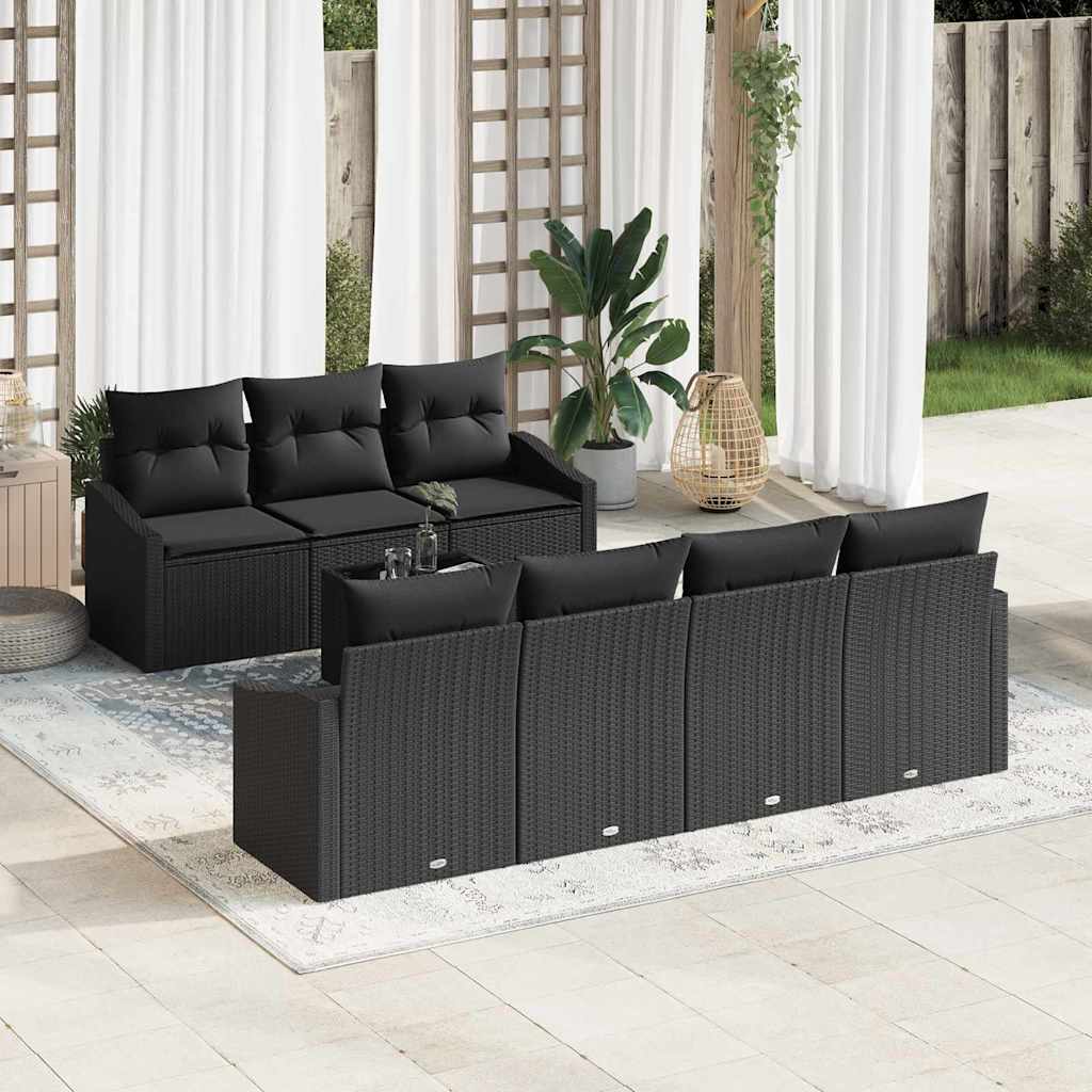 Bankstel met kussen met kussen 8 pcs Zwart poly rattan
