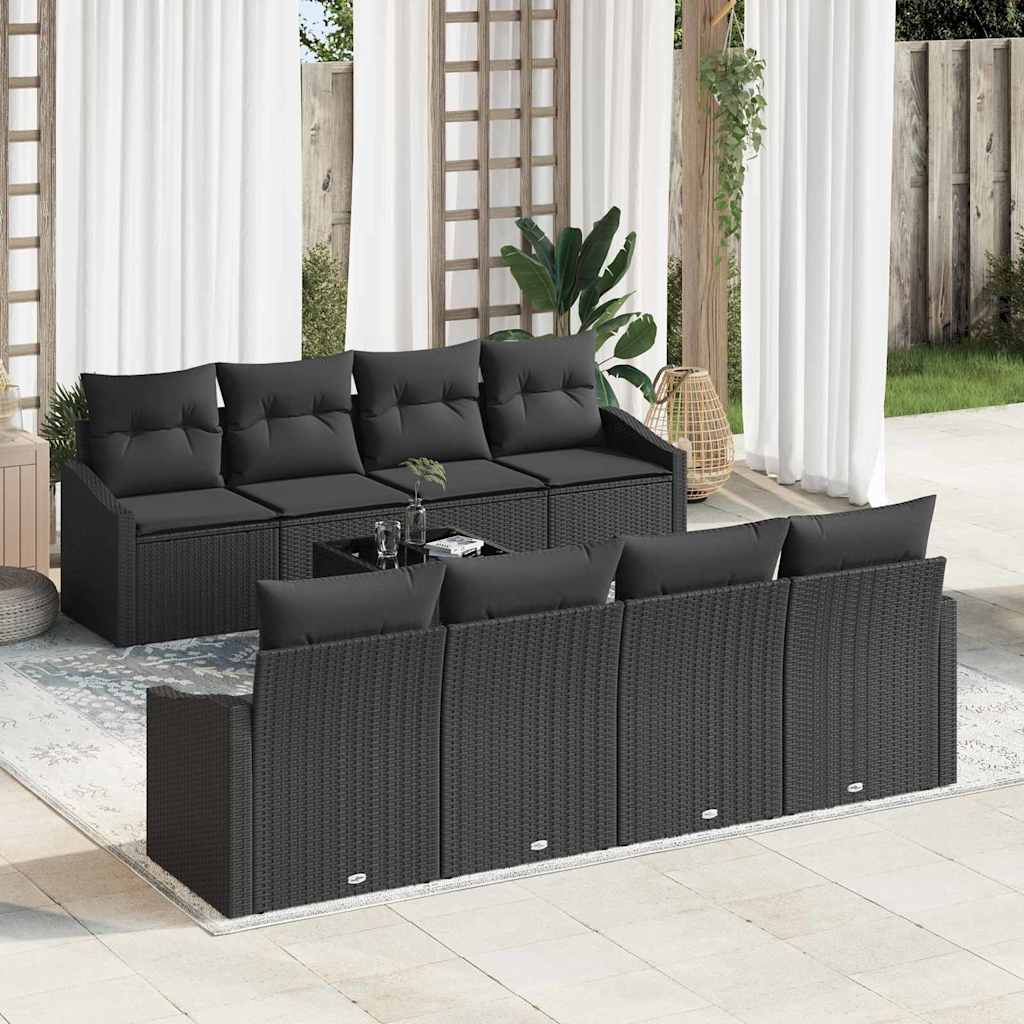 Bankstel met kussen met kussen 9 pcs Zwart poly rattan