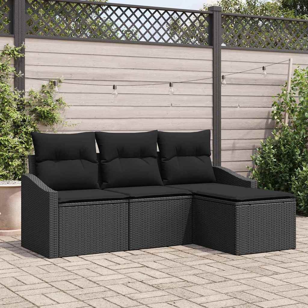 Bankstel met kussen 4 pcs Zwart poly rattan – afbeelding 1