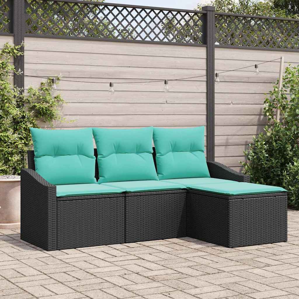 Bankstel met kussen 4 pcs Zwart poly rattan – afbeelding 1