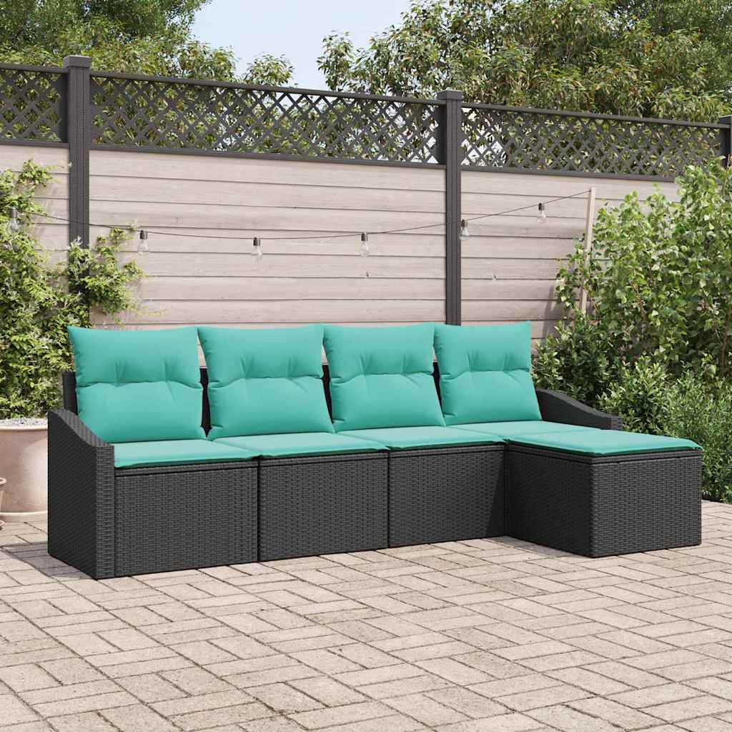 Bankstel met kussen 5 pcs Zwart poly rattan – afbeelding 1