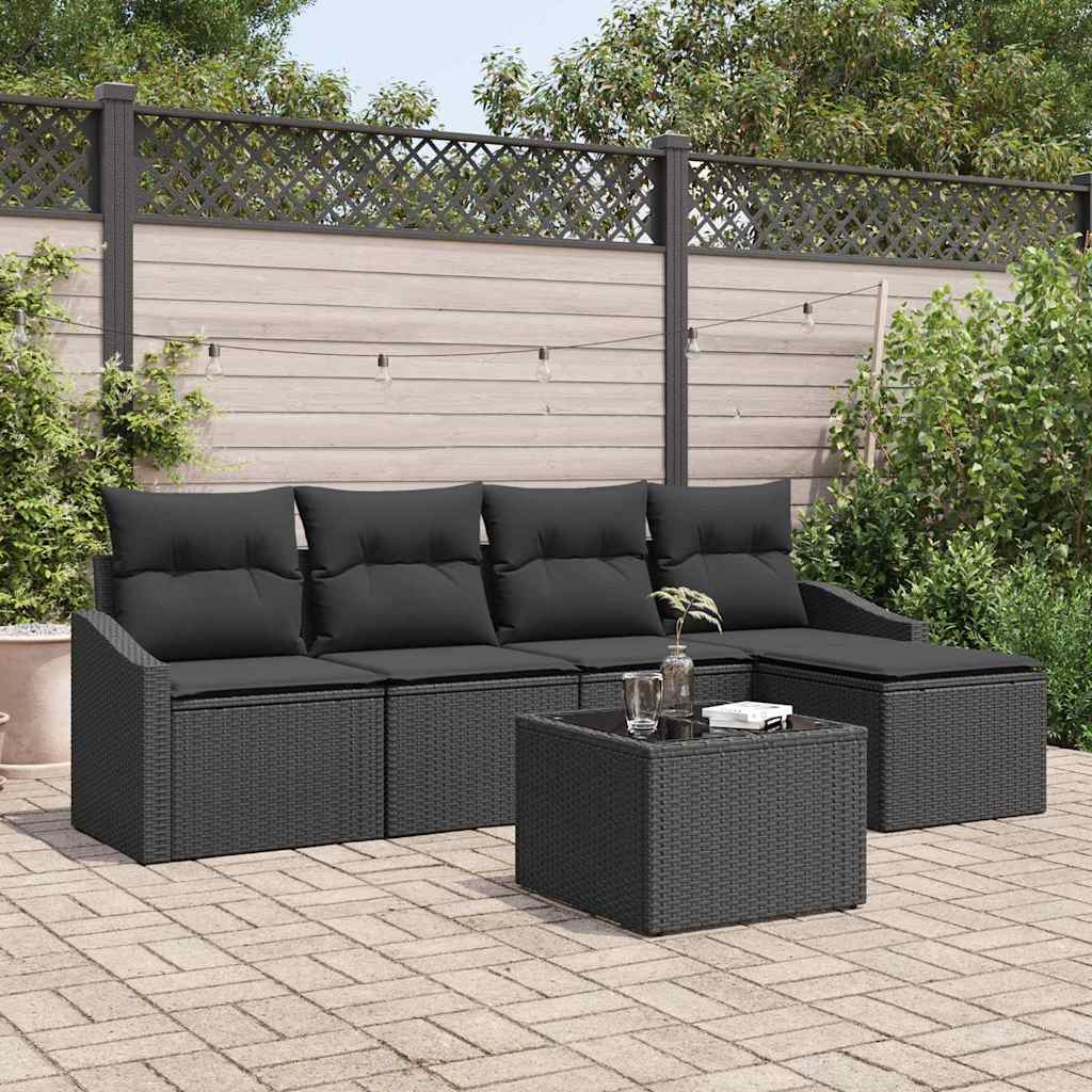Bankstel met kussen 6 pcs Zwart poly rattan – afbeelding 1