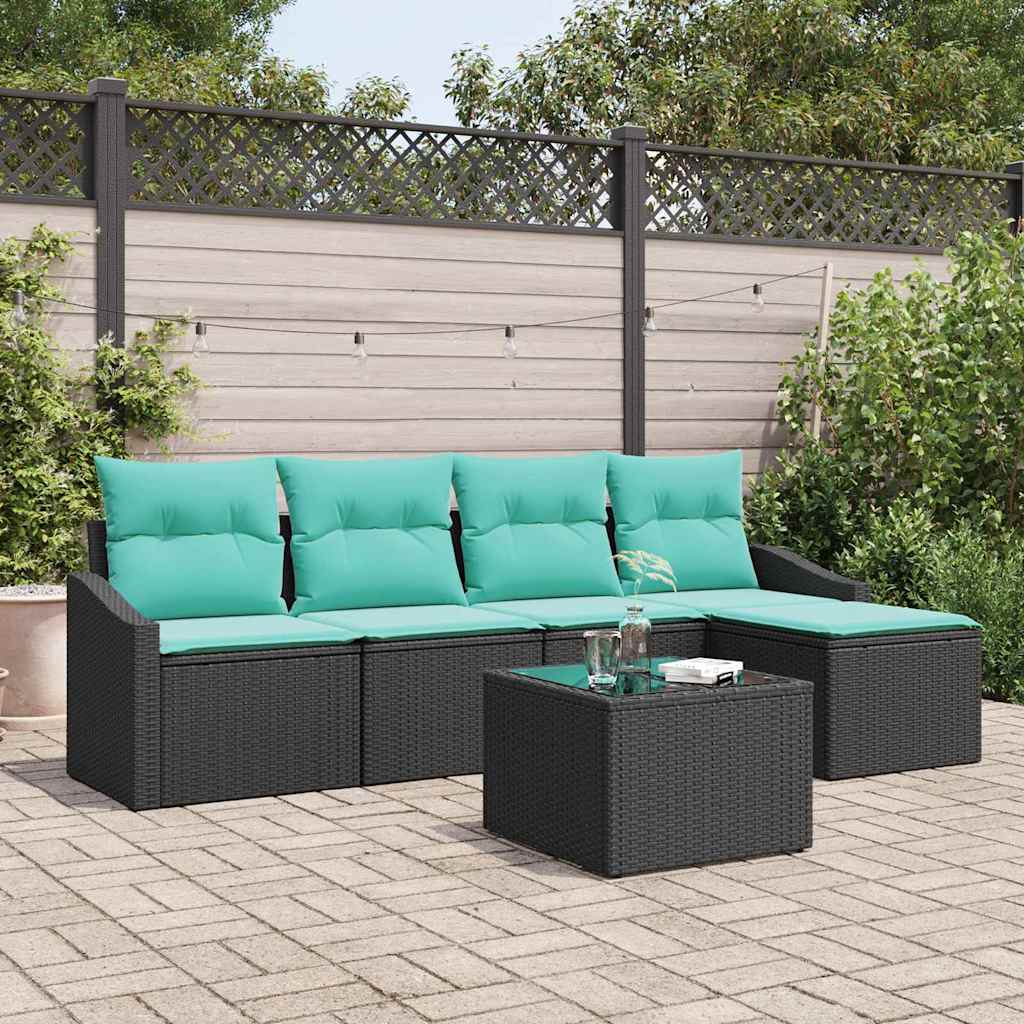Bankstel met kussen 6 pcs Zwart poly rattan