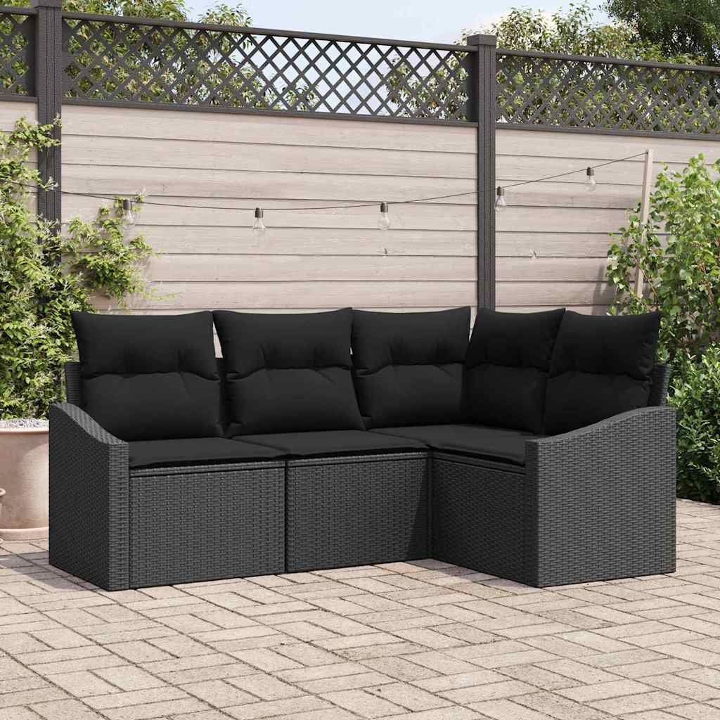 Bankstel met kussen 4 pcs Zwart poly rattan – afbeelding 1