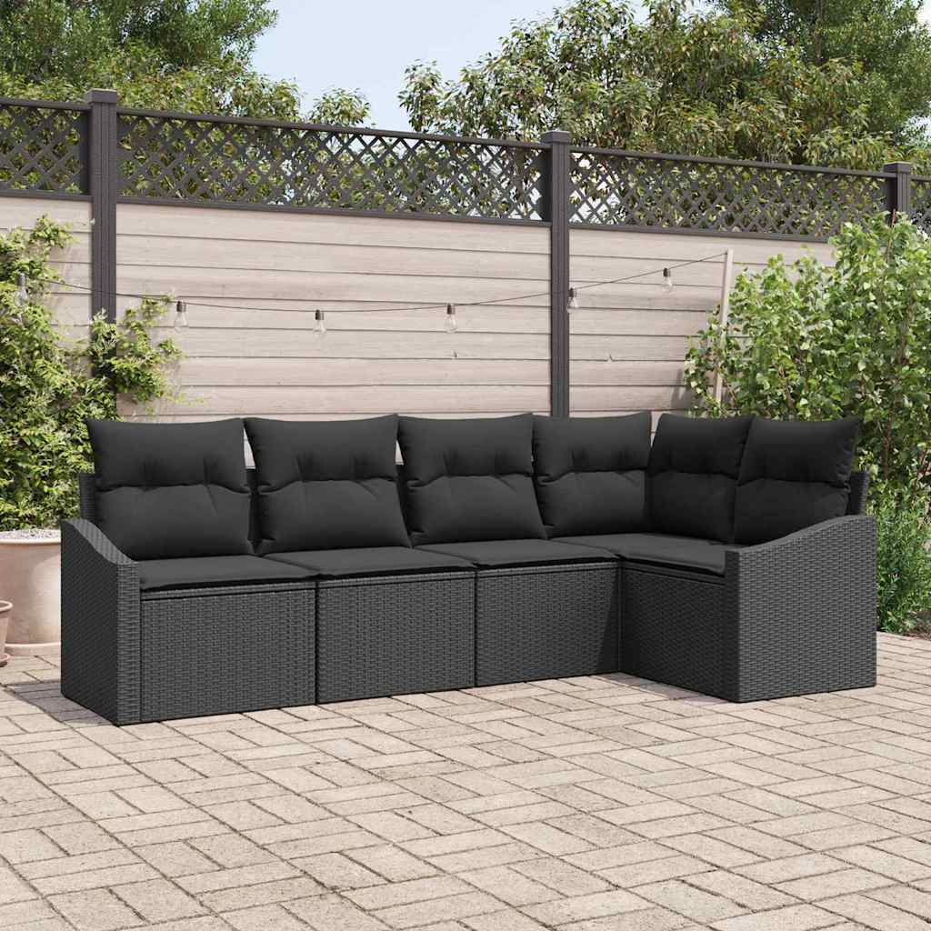 Bankstel met kussen 5 pcs Zwart poly rattan