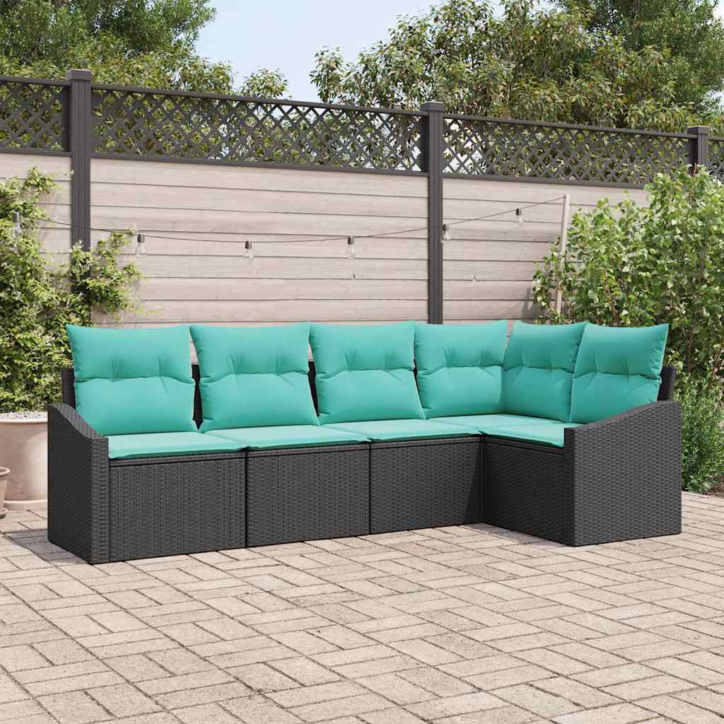 Bankstel met kussen 5 pcs Zwart poly rattan – afbeelding 1