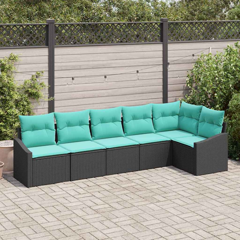 Bankstel met kussen 6 pcs Zwart poly rattan – afbeelding 1