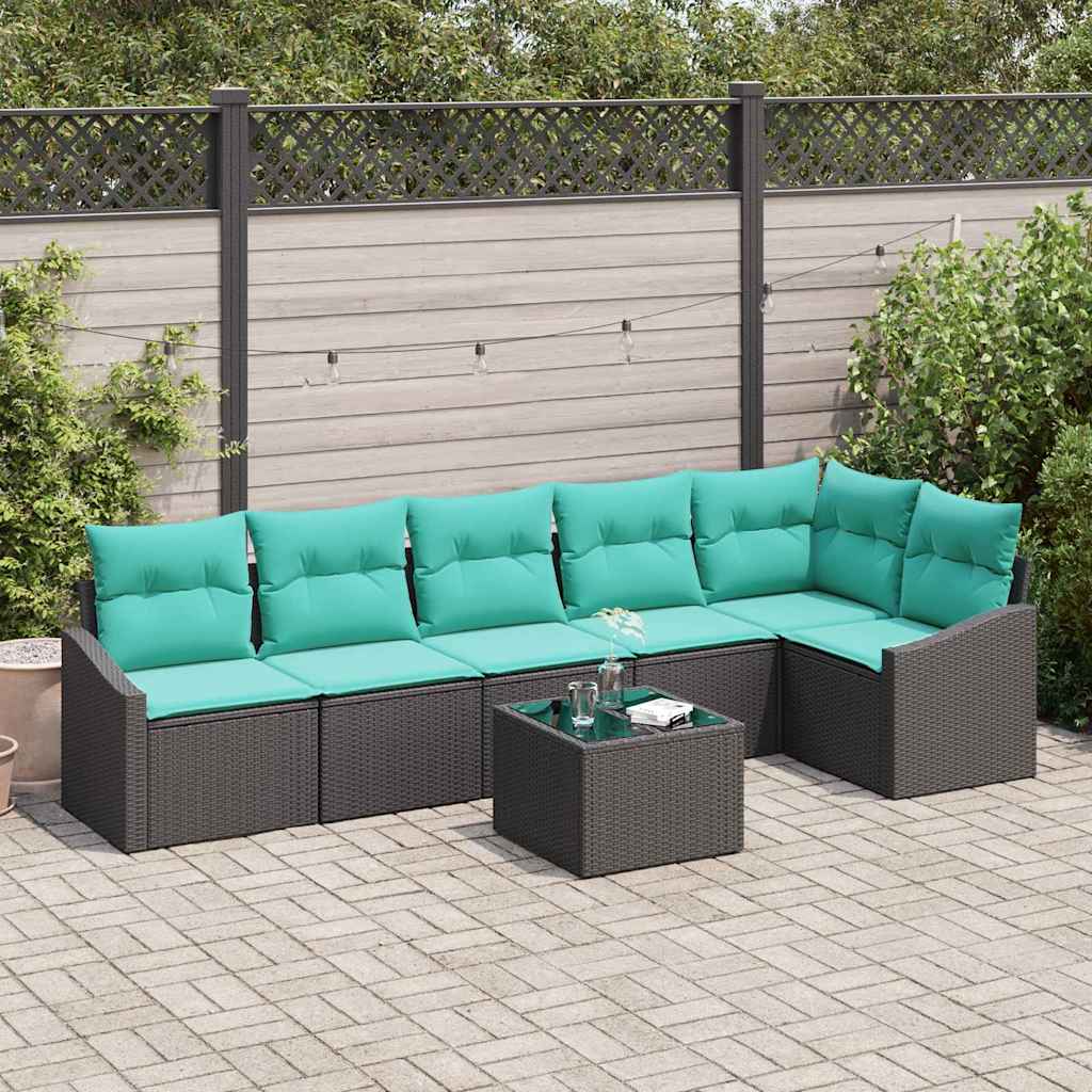 Bankstel met kussen 7 pcs Zwart poly rattan – afbeelding 1