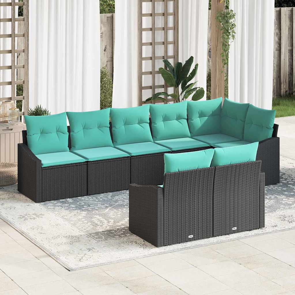 Bankstel met kussen 8 pcs Zwart poly rattan – afbeelding 1