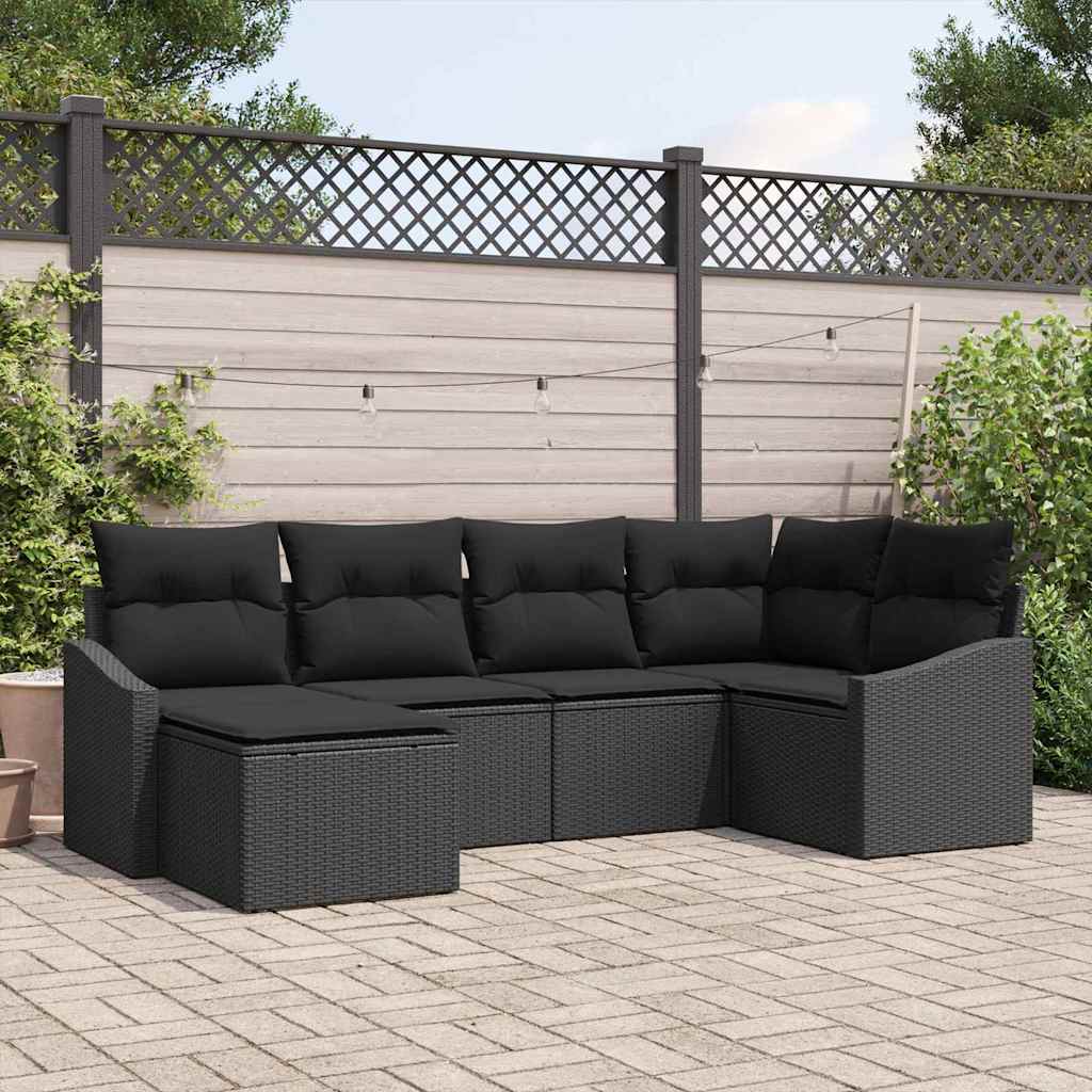 Bankstel met kussen 6 pcs Zwart poly rattan