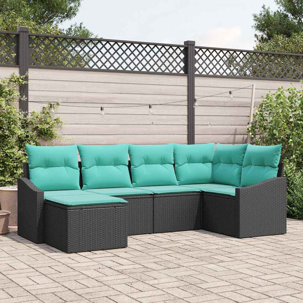Bankstel met kussen 6 pcs Zwart poly rattan – afbeelding 1