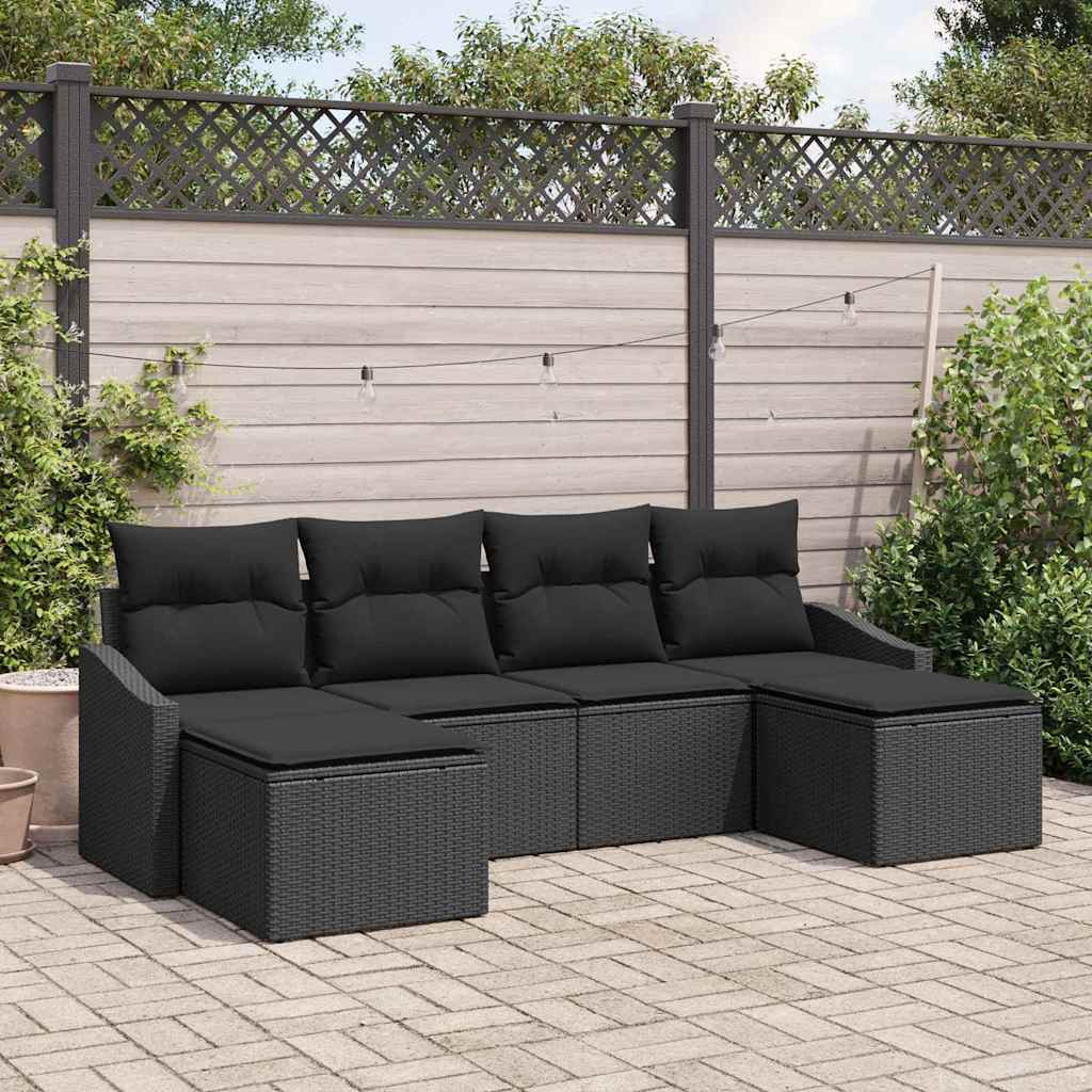 Bankstel met kussen 6 pcs Zwart poly rattan – afbeelding 1